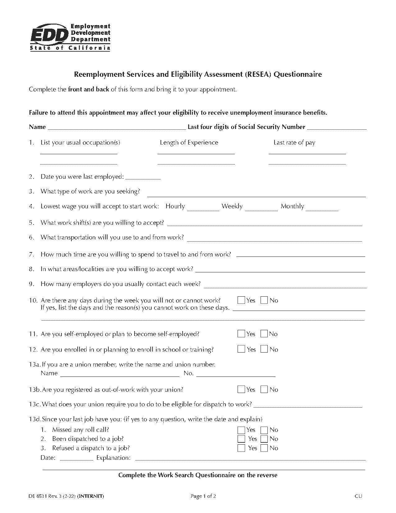 how many work search record california unemployment